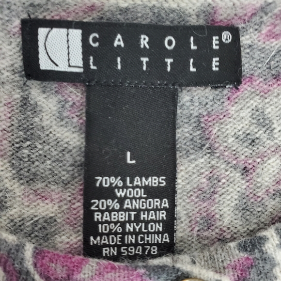 Carole Little Purple Grey/Gray Lambs Wool Angora Cardigan Sweater Size L - Picture 7 of 11